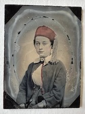 Civil War Era Woman Wearing Tinted Fez Uniform Vivandiere 1860s Ambrotype Photo picture