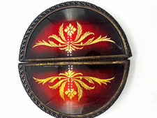 Vintage Gilded Ruby Red Glass Dresser Vanity Catchall Tray Set Filigree Feet picture