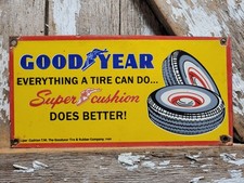 VINTAGE GOODYEAR PORCELAIN SIGN OLD 49' TIRES GAS AUTOMOBILE PARTS DEALER GARAGE picture