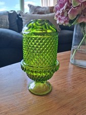 Viking Glass Green Diamond Point Fairy Lamp Glimmer Light Vintage Mcm EUC picture