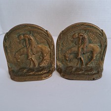 Vtg End Of The Trail Pair Of Cast Iron Bookends Native American 3.75