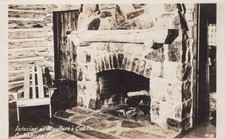 Interior MacBeth's Cabin Cooksburg PA Fireplace 1940s - RPPC Photo Postcard picture