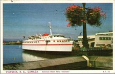 Victoria BC Canada American Motor Ferry Chinook Linen Postcard VTG PM Cancel WOB picture