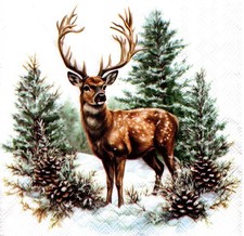 (2) Two Paper Lunch Napkins 4 Decoupage/Mixed Media - Winter Stag deer male picture