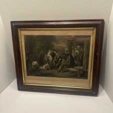 ORIGINAL 1864 Civil War Steel Engraving Home on a Furlough  Sartain  FRAMED picture
