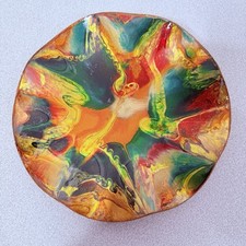 VTG 1960s Mexican Abstract Art Glass Leather Back Wall Plate Bowl Seetusee Style picture