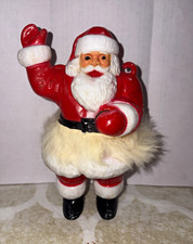 Vintage 1950s Rosbro Waving Santa 6” Hard Plastic Fur Trim MCM Christmas USA picture