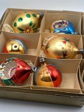 Vintage Mid 20Th Century Mercury Glass Ornaments Six In The Original Box picture