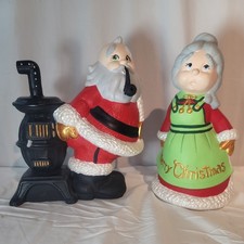Vintage Christmas Santa Pot Belly Stove & Mrs Claus Ceramic Glenview Molds picture