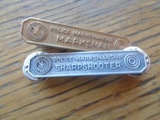 2 VTG POLICE NRA RIFLE ASSN MARKSMAN & SHARPSHOOTER, RARE TIE CLIP & LAPEL PIN picture