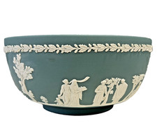 Vintage WEDGWOOD Teal Green Jasperware Sacrifice 8” Bowl made in England Matte picture
