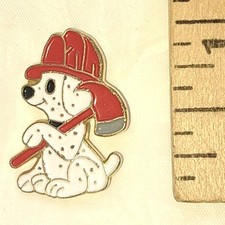 Vintage 1990s Dalmatian Firefighter Pup Red Axe Lapel Pin Enamel No Backing picture