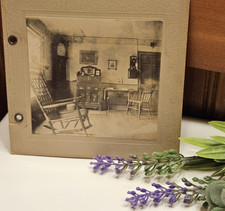 Antique c1900s Interior Photo Dining Room Wall Phone Grandfather Clock 5.5 picture