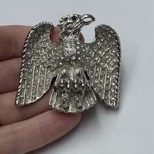Vintage Eagle Spread Wings Silver Tone Rhinestone Patriotic Brooch Pin picture