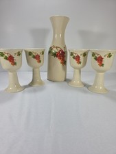 Vintage 1984 Teleflora Decanter & Goblet Set Portugal Red Grape Wine Carafe 5 Pc picture