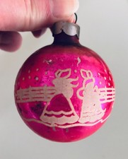 Vintage Ornament Pre WWII Pink Shiny Bright Two Pink Ladies Stencil Scene picture