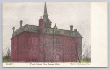 Vintage New Bremen, Ohio Postcard c.1908 Public School Hand Colored NB Zimmerman picture