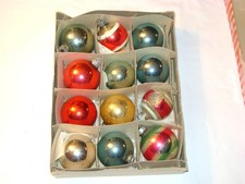 Box of 12 Vintage Shiny Brite and other Glass Christmas Ornaments picture