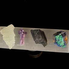 4pc Raw Mineral Specimen Lot: Azurite Malachite 30g, Tourmaline 22g, Fluorite, G picture
