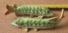 Vtg 1950s Ceramic Northern Pike Fish Salt Pepper Shakers Japan Mid Century Cabin picture