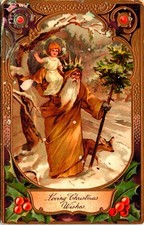 Vintage 1910 Gold Robe Santa Claus with Baby Jesus Antique Christmas Postcard picture