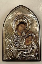 Vintage Sterling Silver, Russian Icon, Mother Of God And Jesus ￼ picture