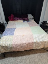 Vintage Hand Made Quilt Patch Work Full Size Hand Stitched 62x75 in picture