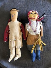 Lot Of 2 Antique 1930's Native American Indian Buckskin Souvenir Leather Dolls picture