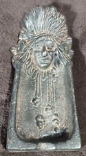 VTG Cast Iron Copper Plated Indian Chief Head Cigar Ashtray Pen Holder Door Stop picture