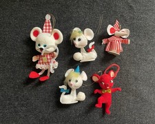 5 Vtg 1960s Mouse Mice Flocked Felt Christmas Ornaments Japan picture