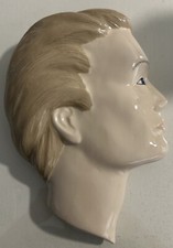 VTG Ceramic Man Head Profile Wall Pocket Blond Hair Blue Eyes Rare Unique 11x8” picture