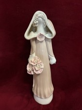 Vintage Paule Lefebure Quebec Figurine Faceless Woman in Hood Flowers 9'' Tall picture