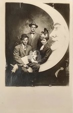 Paper moon souvenir novelty studio portrait RPPC Photo Postcard COPY picture