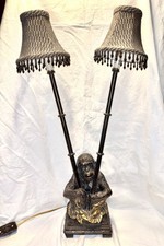 Vintage Maitland Smith Style Figural Bellhop Monkey Lamp Double Light Shades picture