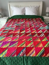 Beautiful  Quilt Holiday Red Green xmas penguins (back side) picture