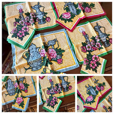 VTG 1970'S  WOODBLOCK PRINTED POLISH SLAVIC LINEN NAPKINS & PLACEMATS -  QTY-8 picture