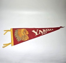 Vintage Yakima Wash Pennant Felt Banner With Native American Chief 1940s 27