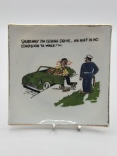 Vintage MCM Adult Humor Plaque Trinket Tray Plate Bradley Japan Drunk Driver picture