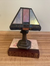 Vtg Mission Style Deco Stained Glass Tea Light Holder Counter Accent Table Lamp. picture