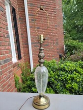Vintage Crackle Glass Table Lamp Two-tone Brass 32