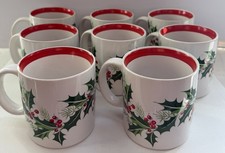 Set of  8 Vintage 1985 Himark Seasons Greetings Christmas Holly Coffee Mugs picture