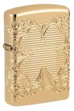 Zippo Armor Lucky Clover Design Multicut Textured High Polish Gold Plate 46301 picture