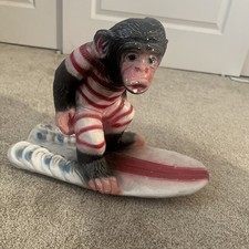 Vintage Plaster Chango Surf Monkey Statue Tijuana Mexico Bank Red Striped Trunks picture