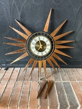 Mid Century Seth Thomas Modern Wood Starburst Sunburst Wall Clock 1960's Parts picture