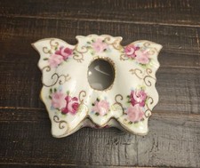 Antique Hair Receiver Nippon Moriage Hand Painted Green Pink, roses  picture