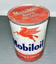 Vintage Mobiloil Aero Red Band Oil Can 1 Quart Full NOS Pegasus Socony Vacuum picture