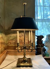 CHAPMAN BRASS CANDELABRA BOUILLOTTE TABLE LAMP W/ METAL TOLE SHADE picture