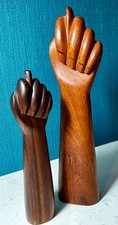Vintage Pair Carved Wood Mano FIGA Fist sculptures MCM BOHO 9.5