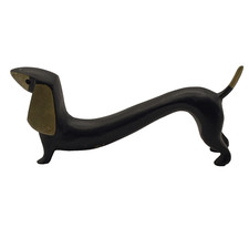 Vintage Cast Brass Dachshund Dog Figurine Black Patina Taxco READ picture