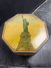 Vintage Loose-Wiles Biscuit Co Octagon Handled Statue of Liberty Biscuit Tin picture